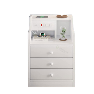 MDF Wooden <b>White</b> Modern Foldable Smart Nightstand Electric Lock Hidden Compartment 3 <b>Drawers</b>-Jiangpai Shandong Hotel <b>Bedroom</b> - Product Image 1