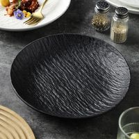 Plateau rond robuste pour dîner, noir, avec motif pierre, mélamine de qualité commerciale, durable pour hôtel, restaurant