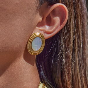 <b>Stud</b> <b>Earrings</b> Oval Geometric 18K Gold Stainless Steel Fashion Jewelry For Women - Product Image 3