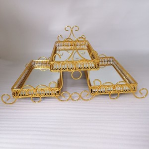 Grand plateau de service à gâteaux à trois étages <span class=keywords><strong>en</strong></span> métal doré vintage arabe, antidérapant, pour un usage domestique, plaques <span class=keywords><strong>en</strong></span> <span class=keywords><strong>fer</strong></span> avec motif solide - Product Image 6