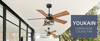 Ventilateurs de Plafond avec Lumière LED Lustre Réversible en Contreplaqué Décoratif Extérieur Style Ferme Certifié CE