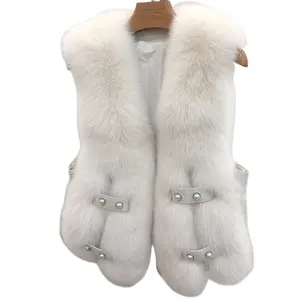 OEM ODM Wholesale customization cheap price High quality fashion Warm Fluffy Genuine fox Fur Waistcoat Fashion Gilet vest women