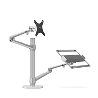 Support de bureau pour ordinateur portable à double bras en aluminium personnalisé, réglable en hauteur, inclinaison à 90 degrés, 32 pouces, en stock