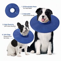 Collier Élisabéthain pour Chien en Maille 3D Polyester, Refroidissant, Anti-Léchage, pour Récupération Chirurgicale, Tailles Ajustables S/M/L/XL, Bleu Foncé Uni