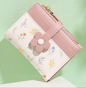 Short Lady's Wallet Student <b>Cute</b> Flower and Plant PU Leather Loose Change Card Bag <b>Purse</b> Wallet Coin Slim Wallet - Product Image 3