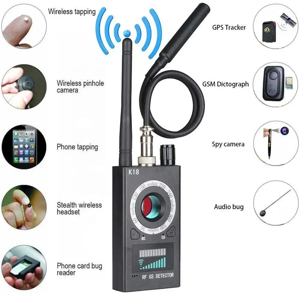 블랙 K18 무선 버그 안티 감지기 카메라 RF 신호 GSM 오디오 버그 GPS 감지기 카메라 파인더