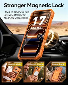 Custodia Magnetica per iPhone 17 Pro Max con Cavalletto, Protezione Anticaduta, Robusta, Design <span class=keywords><strong>Unicorno</strong></span> Scarabeo, Arancione - Product Image 3
