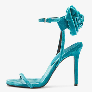 Sandales à talons hauts pour femme en daim, grande taille 45, avec fleur au dos, style stiletto, à brides cheville, à bride unique, pour l'été - Product Image 3