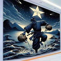 Tapisserie murale en polyester motif chat Geisha Teal Moonlit, résistante à la décoloration, légère, facile à accrocher, art mural, vente en gros