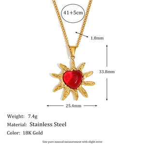 Kalung baja tahan karat 18K batu akik merah berlapis emas anting-anting sinar matahari cinta untuk hadiah - Product Image 6