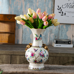 Jarrón de Cerámica Azul con Flores de Estilo Chino, Adornos para Sala de Estar, Accesorios para el Hogar, Decoración Suave, Estilo Americano Retro - Product Image 2