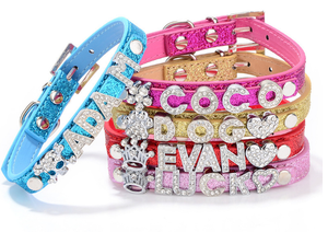 Collar de perro de cuero PU ajustable de lujo Collar clásico Simple sólido nombre personalizado <span class=keywords><strong>Bling</strong></span> Rhinestone personalizado DIY Collar de Mascota - Product Image 6