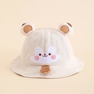 Baby Sun Hat Caps Toddler Kids Bucket Hat UV Protection Cotton Cute Baby Bucket Hat For Baby Bear Tie