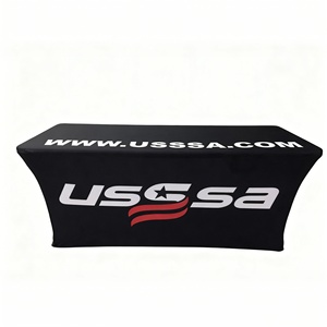 Jeté de table avec logo imprimé sur mesure Nappe de table extensible et ajustée personnalisée pour événement de salon professionnel - Product Image 3