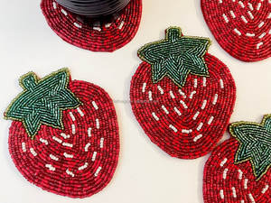 Red Strawberry Mat Luxury Handmade <b>Beaded</b> <b>Placemats</b> Table Mat Hand <b>Beaded</b> Embroidery Strawberry Mug Rug Coasters for Gift Items - Product Image 2