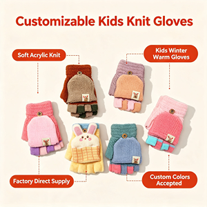 Gants d'hiver tricotés chauds pour enfants, mitaines sans doigts à rabat, doublure polaire thermique, pour le ski et l'écriture, en acrylique/coton jacquard, personnalisables - Product Image 3
