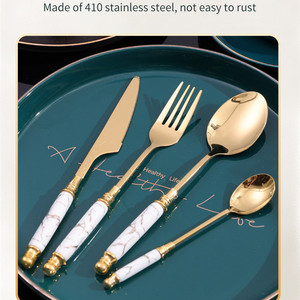 4pcs Ceramic Handle Stainless Steel Flatware Set Kitchen Utensil Spoon Knife Fork Gold Cutlery Sets for Wedding Home - Product Image 5