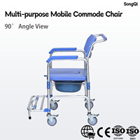 Chaise de douche et de toilette mobile en alliage d'aluminium avec roulettes et repose-pieds, siège de toilette imperméable pour personnes âgées et handicapées, bleu