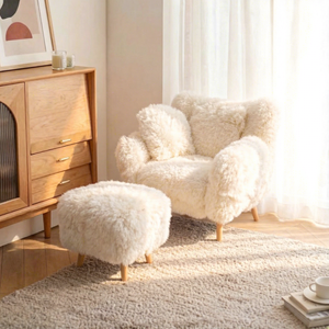 Poltrona Relax di Lusso in Stile Nordico con Struttura in Legno Massello e Morbida Lana di Pecora, con Poggiapiedi, Comoda per il <span class=keywords><strong>Soggiorno</strong></span> - Product Image 2