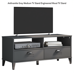 Mobile TV grigio antracite di medie dimensioni in legno ingegnerizzato con spazio contenitivo, da 50 a 54 pollici, design moderno Mid-Century - Product Image 1