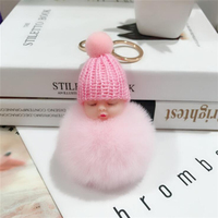 Porte-clés pendentif pour sac, pompon en fausse fourrure de lapin, poupée endormie, pour femme