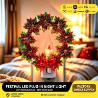Lampu LED Hiasan Dinding Kamar Tidur Natal Bentuk Karangan Bunga Poinsettia, Dekorasi Liburan, OEM ODM Custom untuk Grosir