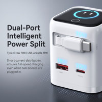 Chargeur Super Rapide Powereric PD70W, Prise US Pliable, QC3.0, Protection Contre les Surtensions OCP, Matériel Ignifuge PC, Téléphone Portable, Ordinateur Portable