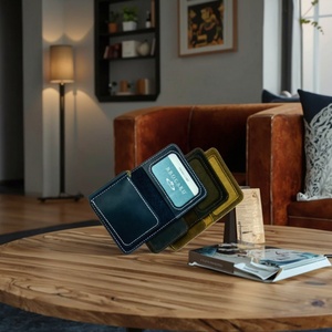 For Retro Open PU Leather RFID Blocking Stylish Simple Design Portable Men's Credit <b>ID</b> Card <b>Holder</b> Nylon Thread Short Pocket - Product Image 4