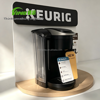 Présentoir léger en bois et acrylique pour machine à café, support promotionnel monobloc avec panneau arrière pour la vente au détail
