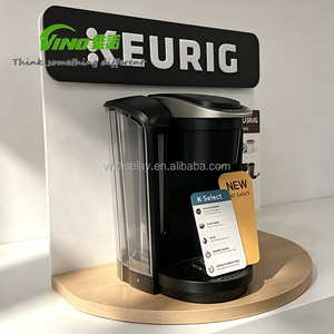 Expositor de mostrador ligero de madera y acrílico para cafeteras, soporte promocional minorista de una sola pieza con panel trasero - Product Image 2