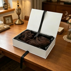 Boîte cadeau magnétique écologique noir-blanc pour perruque avec doublure en satin et ruban, emballage de luxe pour perruques et extensions capillaires, personnalisable - Product Image 3