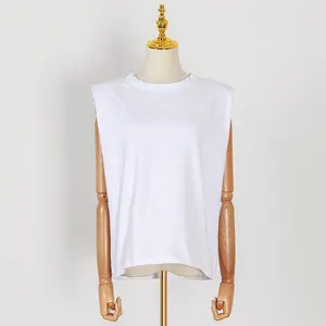 High-quality 100% Cotton T-shirt Sleeveless Shoulder Cotton Loose Women's T-shirt Customized Plus Size Women's Clothing