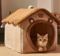 Nichoir en tissu semi-fermé pour chats, toutes saisons, épaissi, universel, en forme de maison