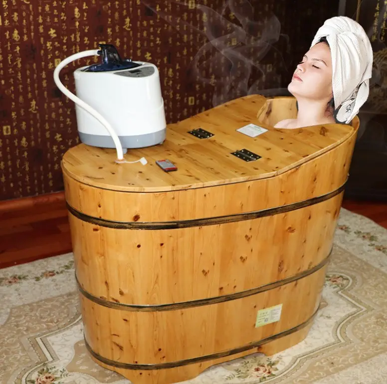 전통적인 실내 목욕탕 증기 발전기를 가진 휴대용 삼목 목제 온수 욕조 사우나