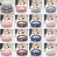 Coussin rond pour animaux de compagnie en lin Sherpa, pour chien et chat, taille M (50 x 50 cm), lavable, pour usage intérieur