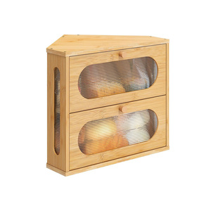 Boîte à pain en bambou An Yue avec 2 tiroirs, porte en acrylique, armoire d'angle, rangement de cuisine, organisateur de fruits et légumes pour le bureau - Product Image 5