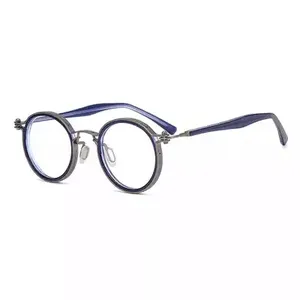 Голубые очки, титановые круглые высококачественные роскошные оптические оправы, очки для близорукости