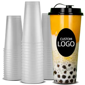 Custom Logo Gedrukt Wegwerp Koud Hot Drinken Deksel Plastic Beker Clear Pp Cup Boba Bubble Plastic Bekers