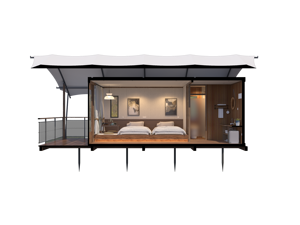 Cabane de luxe en bois de style tente rectangulaire pour hôtel, lodge, <span class=keywords><strong>camping</strong></span> sauvage, excursions et complexe hôtelier - Product Image 5