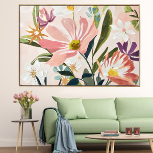 FREE CLOUD rosa brillante fiori bianchi <span class=keywords><strong>con</strong></span> <span class=keywords><strong>foglie</strong></span> verdi su tela stampata pittura e arte della parete per la decorazione domestica - Product Image 1