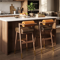 Tabourets de bar modernes pour îlot de cuisine, design italien, chaise haute en bois massif, tabouret de comptoir rembourré en velours pour café, pub, restaurant