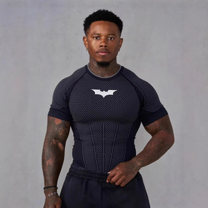 American-style Sporty Short-sleeve Mens Summer Fitness <strong>T</strong>-<strong>shirt</strong> Polka Dot Printed Breathable Quick-drying Stretchy 240 Grams - Product Image 2