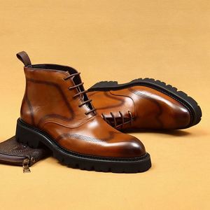 Bottes mi-mollet en cuir de veau style britannique pour hommes, à semelle épaisse, rehaussantes, pour affaires et décontracté - Product Image 3