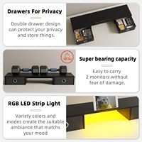Support de moniteur double avec lumière LED, 2 tiroirs de rangement, étagère organisatrice de bureau pour ordinateur portable/PC/écran TV/imprimante - Bois 44x31 Maison