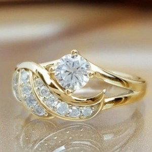 Anillo de Alas de Ángel con Incrustaciones de Circonio, Anillo de Compromiso de Plata y Oro para Mujer - Product Image 2