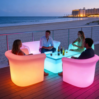 Ensemble de meubles de bar modernes en plastique avec éclairage LED, canapé, cube, siège, chaise, table, 16 couleurs changeantes, imperméable, pour usage commercial