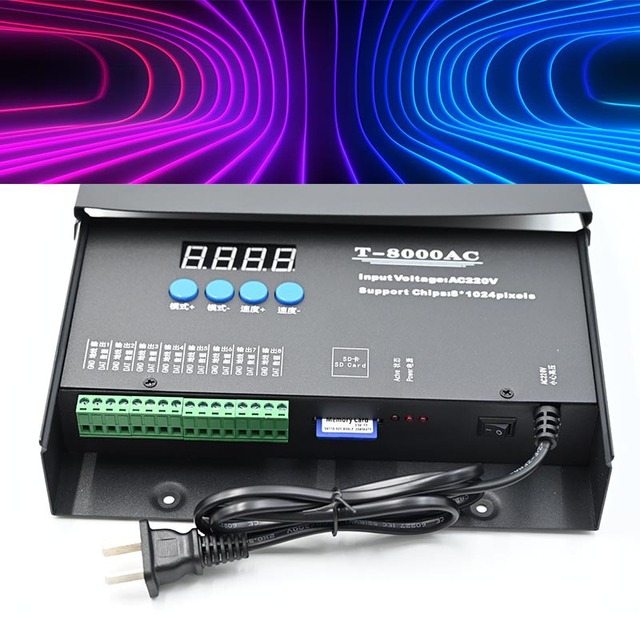 T-8000AC Programmable LED Full Color Controller 8 Output Remote Control 8 Synchronous SD Card Dimmers for Magic Color LED Lights
