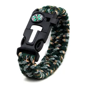 Outdoor Survival Multi Color Cord Bracelet Emergency Rescue Whistle Compass Flintstone Bracelet