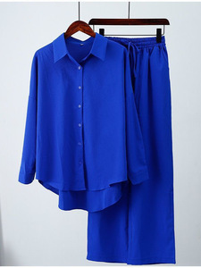 Ensemble décontracté 2 pièces pour femmes, chemise ample à manches longues et <span class=keywords><strong>pantalon</strong></span> large, nouvelle collection mode Europe et Amérique 2025 - Product Image 5