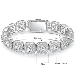 Vòng tay chuỗi đá đường 12mm thời trang, kiểu dáng tennis, bạc trắng, đính zircon - Product Image 1
